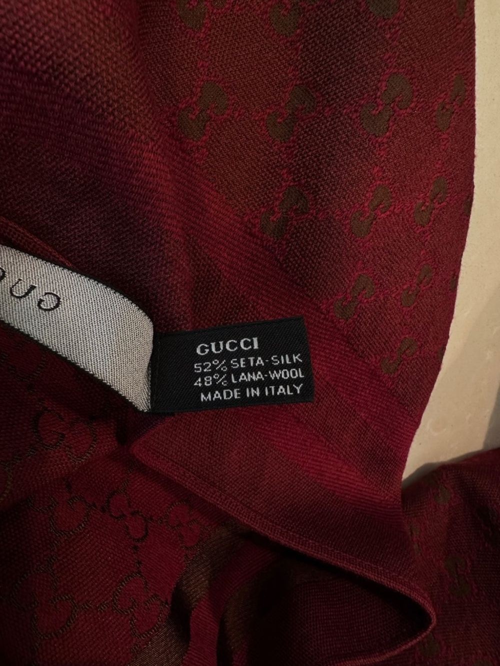 Authentic Gucci Diamente & GG Web Wool Blend Lightweight Scarf Maroon - Picture 5 of 7